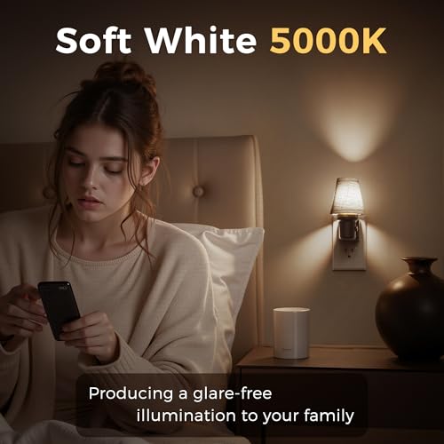 L LOHAS LED Night Lights Plug into Wall, Linen Fabric Night Light - color: Round Platform-5000K, size: 2 Pack