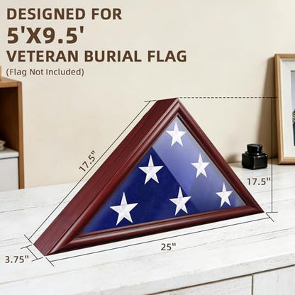 ASmileIndeep Flag Display Case - 5' x 9.5' Funeral & Military Flag Shadow Box with HD Tempered Glass and Wall Mount, Folded Triangle Flag Holder Frame for Veterans, Red - size: For 5' x 9.5' Flag-Red