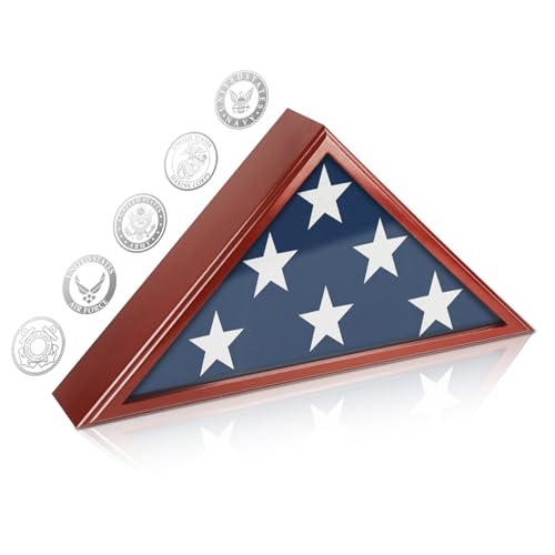 Flag Display Case for Burial Flag, 9.5x5' Folded Flag Case for Burial Flag, Wooden Flag Box Display Case with Wall Mount, Flag Holder for Veteran Burial Flag Display Case, Military Flag Frame (RBrown) - color: Red Brown