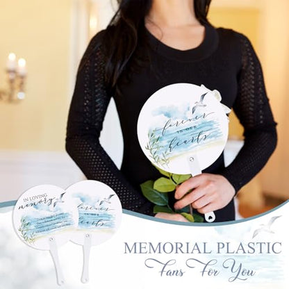 Teling 50 Pcs Funeral Favors Fans Memorial Plastic Celebration of Life Handheld Fans with Plastic Handle Hand for Funeral Guests Services Condolence Sympathy Gift Supplies(Sea Mew) - style: Sea Mew
