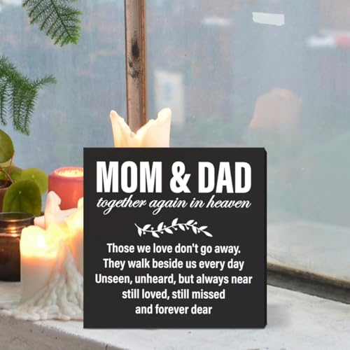 Memorial Sympathy Gifts for Loss of Parents Gifts for Loss of Loved One Mom Dad Father Mother Remembrance Bereavement Condolence Gifts Wooden Sign, Mom & Dad Together Again in Heaven (black) - color: Black-C