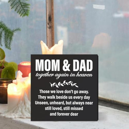 Memorial Sympathy Gifts for Loss of Parents Gifts for Loss of Loved One Mom Dad Father Mother Remembrance Bereavement Condolence Gifts Wooden Sign, Mom & Dad Together Again in Heaven (black) - color: Black-C