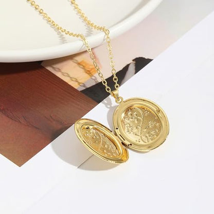 YOUFENG Love Heart Flower Locket Necklace that Holds Pictures Photo Locket Birthday Gifts - style: Flower Golden