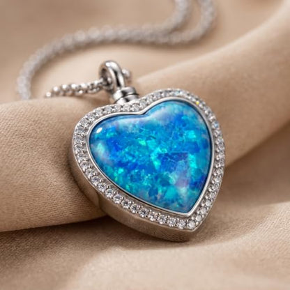 Urn Necklace for Ashes Blue opal Cremation Necklace Keepsake Memory Jewelry for Ashes of Loved Ones Keepsake - style: blue opal heart urn