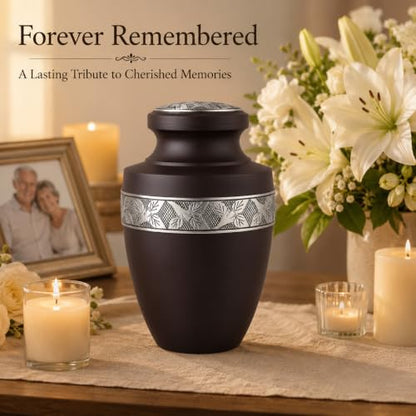 Cremation Urn for Human Ashes, Male-Female 11 in. H - Maroon - color: Maroon, size: Hand-Etched Leaf - 7x11"
