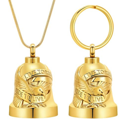 Eagle Love Cremation Keychain Bell Urn Necklaces for Ashes Keepsake Ash Pendant Memorial Urn Keychain Jewelry - color: Gold-2pcs