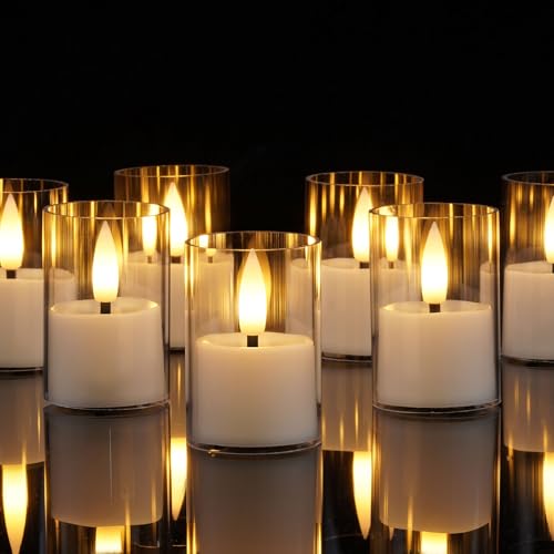 Homemory Acrylic Led Votive Candle with Auto Timer, 1.5" x 2.4" Flameless Led Tealight, Battery Powered Fake Electric Candles for Wedding Centerpiece, Table, Christmas Decor (12Pack) | 6h auto timer, Pre-installed batteries, warm flicker, 1.5"d x2.4"h, sh