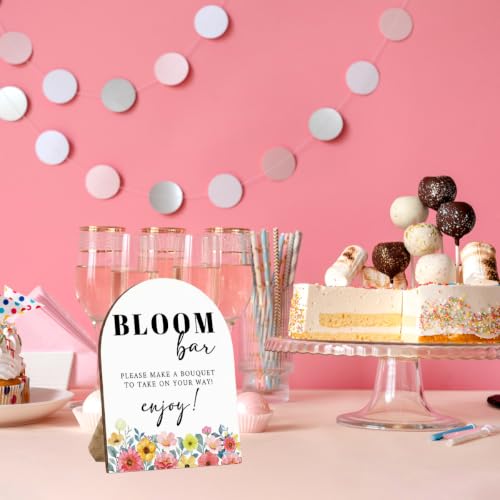 Bloom Bar Sign Wooden Table Sign with Stand, Wedding Flower Bar Decor - color: Bloom
