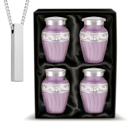AmericUrn Purple Patch Urns for Human Ashes – Adult Female Memorial Set of 5 with 4 Keepsake Urns & Necklace - color: Purple Patch