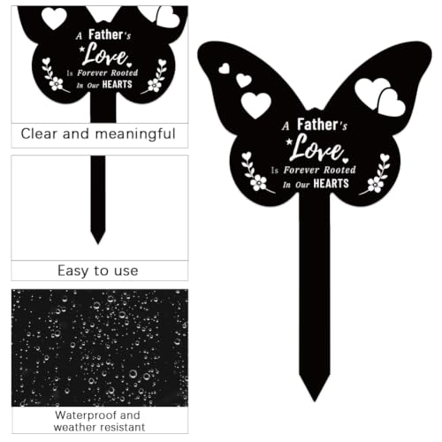 Acrylic Father Memorial Garden Stake, Butterfly Shaped Remembrance Plaque Stake for Cemetery Decorations, Grave Marker Waterproof Sympathy Garden Stake for Yard Grave