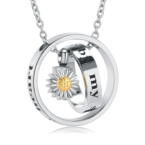 Daisy Cremation Jewelry Necklaces Stainless Steel Circle of Life Eternity Urn Necklaces for Ashes Memorial Keepsake Daisy Pendant for Women Men Gifts With Funnel Kit & Bag - color: Gold