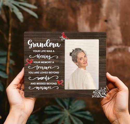 Grandma Memorial Wooden Picture Frame, In Loving Memory Remembrance Photo Frame Gifts for Grandma, Bereavement Sympathy Wooden Frame for Loss of Grandma, 4x6 inch Photo - style: Grandma Remembrance Memorial