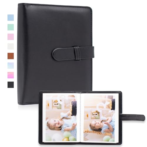 Photo Album 4x6 Photos - 68 Pockets Small Mini Capacity Premium Vegan Leather Cover Album, Portable Wallet Photo Case for Boys Girls Birthday Wedding (Black) - color: Black
