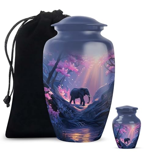 Cremation Urns Elephant Set of 2 - Blue Funeral Keepsake Urns for Ashes - color: Elephant-3, size: combo-1