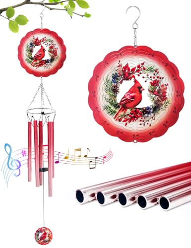 Wind Chimes for Outside with Cardinal Wind Spinner, Unique Gifts for Mom Grandma Women Birthday Christmas, Memorial Wind Chimes for Loss of Loved One, Red Bird Windchimes Outdoor Decor