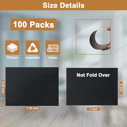 Silunkia 100 Packs Black Blank Flat Cards and Envelopes 5 x 7 - color: Black, size: 5x7-100pcs