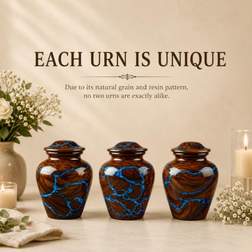 Small Cremation Urn for Human Ashes Adult - Keepsake Memorial & Funeral Urn for Mom, Dad | Premium Mini Rosewood Urn - Blue Resin Inlay | Sharing Urn for Men & Women, Pet Urn for Dog & cat - 20 CU/in - size: SMALL 20 Cu