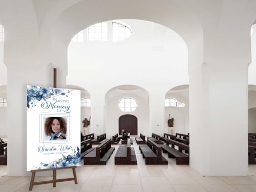 Blue Floral Funeral Welcome Sign, Celebration of Life Welcome Sign, in Loving Memory Sign, Celebration of Life Funeral Sign, Celebration of Life Sign, Memorial Sign with Photo #Tf22 - color: Version #10