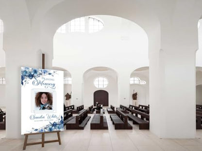 Blue Floral Funeral Welcome Sign, Celebration of Life Welcome Sign, in Loving Memory Sign, Celebration of Life Funeral Sign, Celebration of Life Sign, Memorial Sign with Photo #Tf22 - color: Version #10
