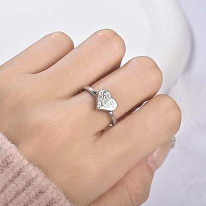925 Sterling Silver Angel Wing Heart Cremation Urn Necklace Ring Set（#10）