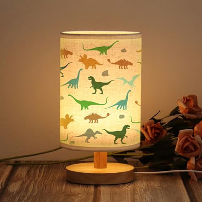WSYEAR Dinosaur Kids Table Lamp for Bedroom Kids Bedside Lamp with Linen Wooden Nightstand Cartoon Nursery Lampshade for Girls Boys Living Room - color: Dinosaur