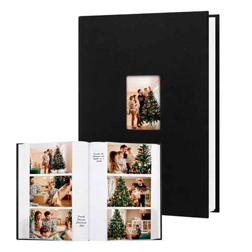 450 Pocket 4x6 Photo Album with Writing Space, Linen Cover, Black - color: Black