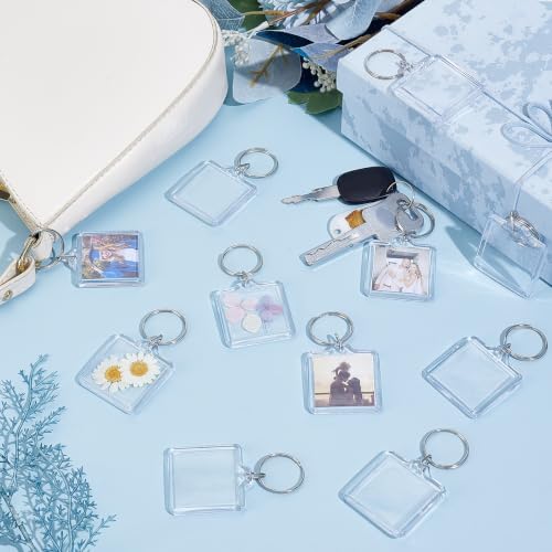 200 Pcs Clear Picture Keychains Bulk Set, Acrylic Photo Keychain Photo Insert Keychains with Split Ring for Car Backpack Keyring DIY Personalize Favor Graduation Gift