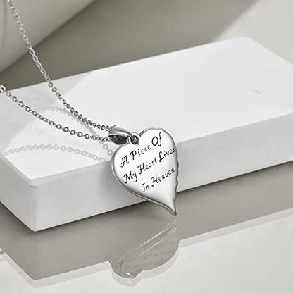 YFN Guardian Angel Wings Heart Necklace Sterling Silver Angel Wings Memorial Sympathy Jewelry for Women Girls Gifts - style: angel memorial necklace