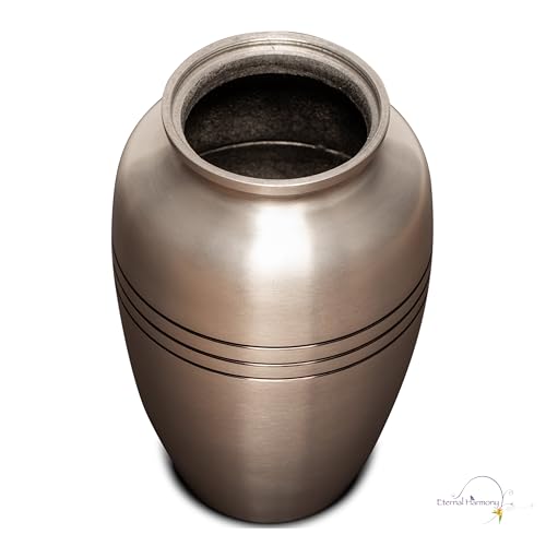 Eternal Harmony Large Urn for Ashes, Adult Male & Female Cremation Vase for Human Ashes, Secure Seal & Velvet Bag, Funeral Vase for Men & Women Up to 200 lbs, 7x11” (Large, Silver)