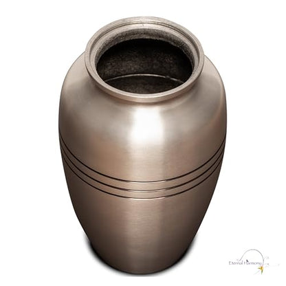 Eternal Harmony Large Urn for Ashes, Adult Male & Female Cremation Vase for Human Ashes, Secure Seal & Velvet Bag, Funeral Vase for Men & Women Up to 200 lbs, 7x11” (Large, Silver)