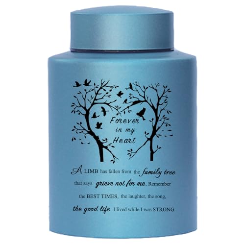 6 Inches Small Urn for Human Ashes Stainless Purple Mini Cremation Urn Small Keepsake Urn Memorial Ashes Container-Blue - size: Heart Tree-Blue