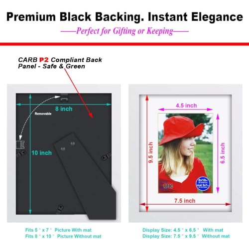 RPJC 8x10 Solid Wood Picture Frame Real Glass Cover White - color: White, size: 8x10 mat 5x7