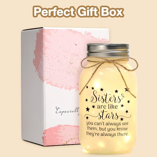 Birthday Gifts for Sister from Sisters - 30 oz Large Mason Jar Night Light | Meaningful Sister Gifts, Unique Sisters Birthday Gift for Women, Christmas Sister Gift from Brother - color: sister