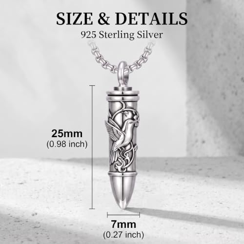 SIMONLY Bullet Urn Necklaces for Ashes 925 Sterling Silver Animal/Angel Wings/Pet/Jesus Necklace Bullet Pendant Cremation Jewelry for Men - color: Hummingbird