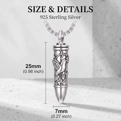 SIMONLY Bullet Urn Necklaces for Ashes 925 Sterling Silver Animal/Angel Wings/Pet/Jesus Necklace Bullet Pendant Cremation Jewelry for Men - color: Hummingbird