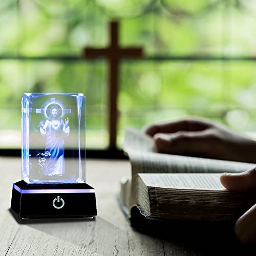 Movdyka 3D Crystal Cross Jesus Missionary Figurine with Colorful Light Base | Religious Gifts for Women Men Christian Laser Engrave Inspirational Gifts for Friends Faith on Birthday Unique - color: jesus on cross