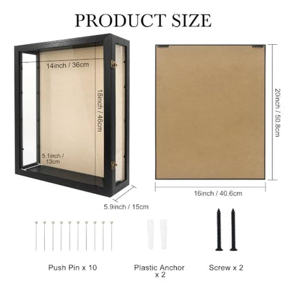 16x20x6 Extra Deep Shadow Box Large with 3 Removable Panels,Black - color: Black, size: 16x20x6
