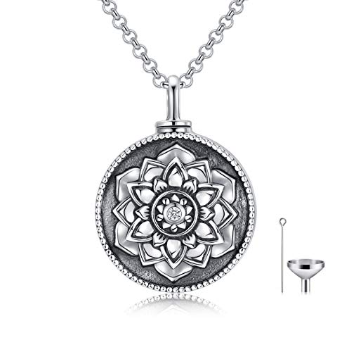SOULMEET Cremation Jewelry for Ashes, Sterling Silver Urn Necklace for Ashes Women Men, Cherish Memories Cremation Jewelry to Keep Someone Near to You - color: C-Oxidation black Lotus