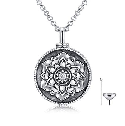 SOULMEET Cremation Jewelry for Ashes, Sterling Silver Urn Necklace for Ashes Women Men, Cherish Memories Cremation Jewelry to Keep Someone Near to You - color: C-Oxidation black Lotus