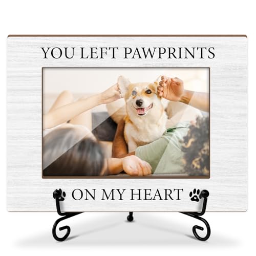 Pet Memorial Frame - You Left Paw Prints On My Heart, 4x6 Wooden Frame with Stand, Pet Memorial Gifts For Loss Of Pet, Home Office Desk Shelf Decorations -49 - style: Leave a mark of love