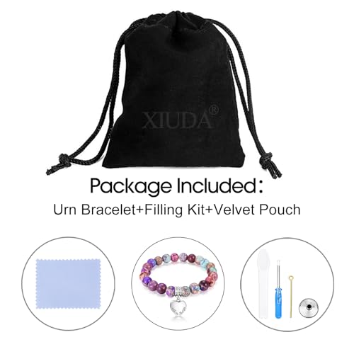 XIUDA Heart Cremation Memorial Urn Bracelet 316L Stainless Steel Keepsake Jewelry Urn Bracelet for Ashes for Women-With Me Always - style: Purple Emperor Stone
