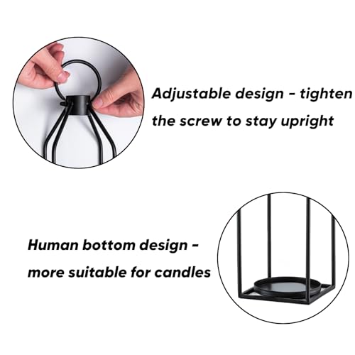 Homemory Modern Farmhouse Black Metal Lanterns 2PCS with Flameless Candle - color: Black