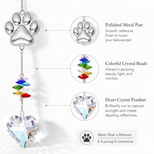 Pet Memorial Gifts for Dogs Cat-Dog Memorial Gifts for Loss of Dog Sympathy | Rainbow Bridge Heart Shape Crystal Suncatcher, Pet Remembrance Ornament in Memory of Puppy, Thoughtful Passing Away Keepsake