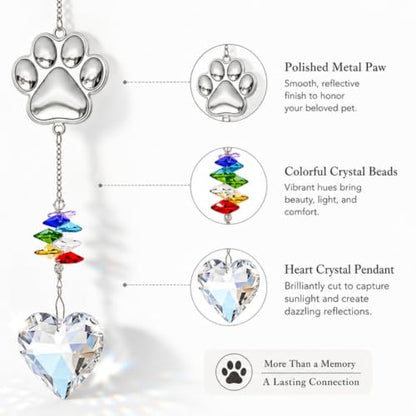 Pet Memorial Gifts for Dogs Cat-Dog Memorial Gifts for Loss of Dog Sympathy | Rainbow Bridge Heart Shape Crystal Suncatcher, Pet Remembrance Ornament in Memory of Puppy, Thoughtful Passing Away Keepsake