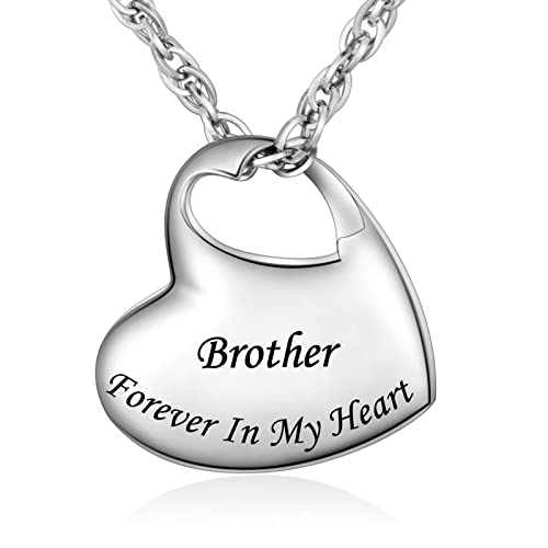 abooxiu Heart Urn Necklaces for Ashes Cremation Necklace for Ashes for Family Stainless Steel Cremation Jewelry - Forever in My Heart - color: Silver-Brother