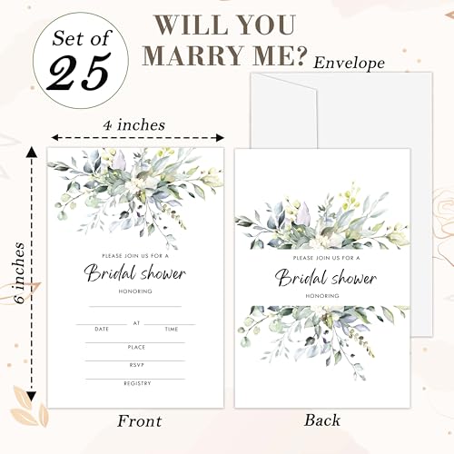 Bridal Shower Invitations, 25 Greenery Invites with Envelopes for Bridal Shower Reception Engagement Party, Eucalyptus Wedding Party Cards - A02 - style: Greenery 2