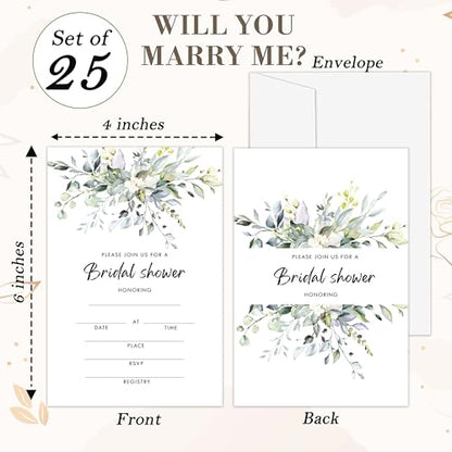 Bridal Shower Invitations, 25 Greenery Invites with Envelopes for Bridal Shower Reception Engagement Party, Eucalyptus Wedding Party Cards - A02 - style: Greenery 2