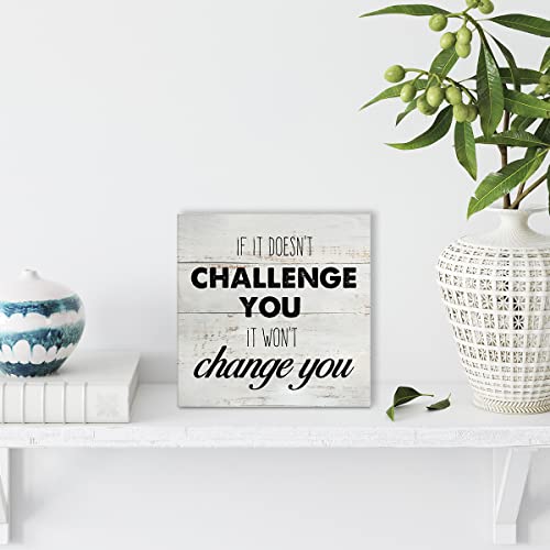 Rustic Uplifting Fitness Wood Box Sign Motivational Workout Wooden Box Sign - color: CHALLENGE