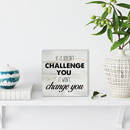 Rustic Uplifting Fitness Wood Box Sign Motivational Workout Wooden Box Sign - color: CHALLENGE