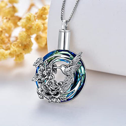PELOVNY Urn Necklaces for Ashes of Loved Ones 925 Sterling Silver Personalized Heart Locket Urn Necklace Cremation Keepsake Memorial Jewelry Gifts for Women Men - color: Hummingbird Urn-1